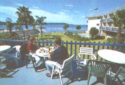 View over lawns to water